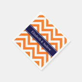 Pumpkin Sinaasappel Lg Chevron Navy Name Monogram Servetten (Hoek)