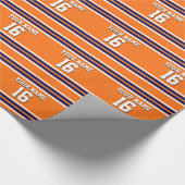 Pumpkin Sinaasappel met Navy White Stripes Team Je Cadeaupapier (Hoek)