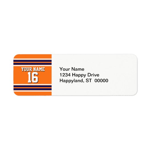 Pumpkin Sinaasappel met Navy White Stripes Team Je Etiket (Voorkant)