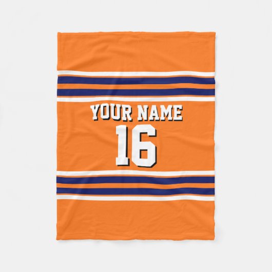 Pumpkin Sinaasappel met Navy White Stripes Team Je Fleece Deken (Voorkant)