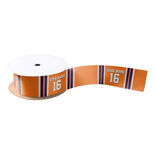 Pumpkin Sinaasappel met Navy White Stripes Team Je Satijnen Lint (Spoel)