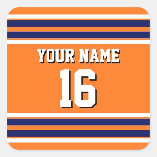 Pumpkin Sinaasappel met Navy White Stripes Team Je Vierkante Sticker (Voorkant)