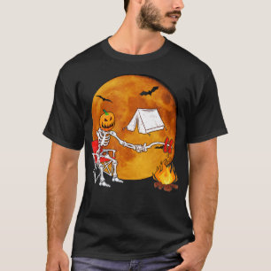 Pumpkin Skeleton Camping Halloween Kampvuur Wandel T-shirt
