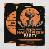 Pumpkin Skeleton  Halloween Kostuumfeest Kaart (Voorkant / Achterkant)