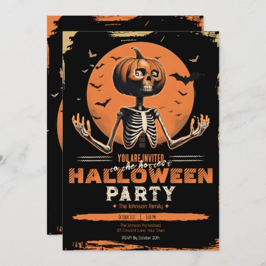 Pumpkin Skeleton  Halloween Kostuumfeest Kaart (Voorkant / Achterkant)