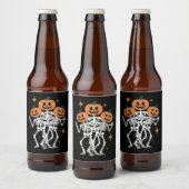 Pumpkin Skeleton Halloween Pumpkin Spooky Season Bier Etiket (Flessen)