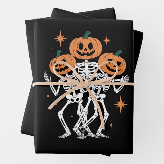 Pumpkin Skeleton Halloween Pumpkin Spooky Season Inpakpapier Vel (In situ)