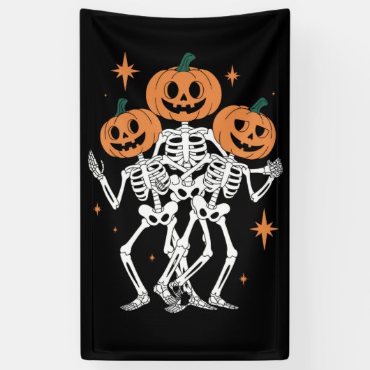 Pumpkin Skeleton Halloween Pumpkin Spooky Season Spandoek (Verticaal)