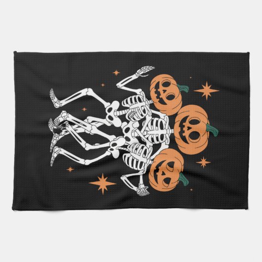 Pumpkin Skeleton Halloween Pumpkin Spooky Season Theedoek (Horizontaal)