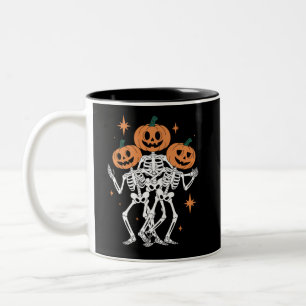 Pumpkin Skeleton Halloween Pumpkin Spooky Season Tweekleurige Koffiemok