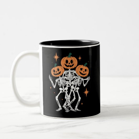 Pumpkin Skeleton Halloween Pumpkin Spooky Season Tweekleurige Koffiemok (Links)