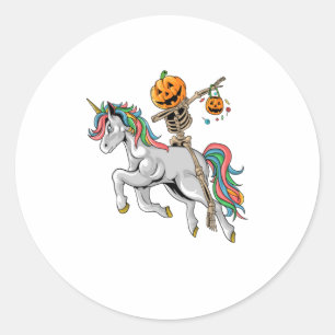 Pumpkin Skeleton Riding Unicorn Ronde Sticker