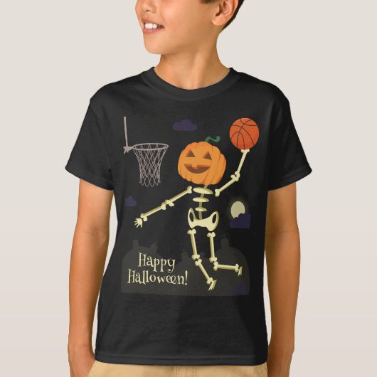 Pumpkin Skeleton Slam Dunk Basketball Halloween T-shirt (Voorkant)