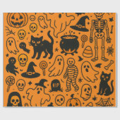 pumpkin, skull and ghost patterned wrapping paper cadeaupapier (Vlak)