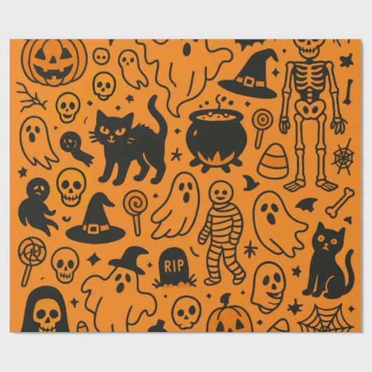 pumpkin, skull and ghost patterned wrapping paper cadeaupapier (Vlak)