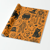 pumpkin, skull and ghost patterned wrapping paper cadeaupapier (Uitgerold)
