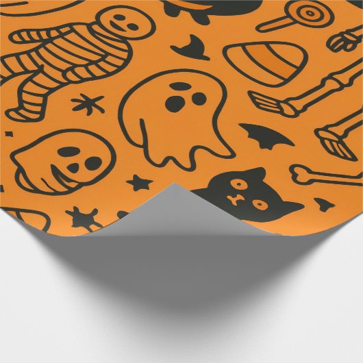 pumpkin, skull and ghost patterned wrapping paper cadeaupapier (Hoek)