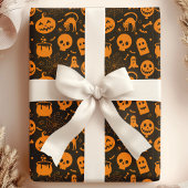 Pumpkin Skull Ghost Spooky Halloween Pattern Cadeaupapier