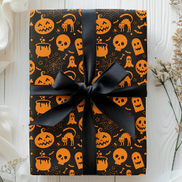 Pumpkin Skull Ghost Spooky Halloween Pattern Cadeaupapier