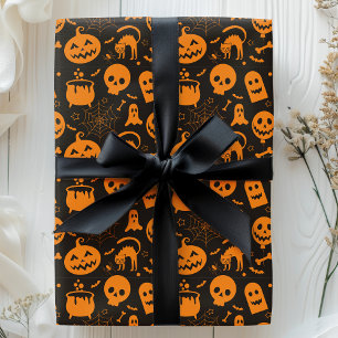 Pumpkin Skull Ghost Spooky Halloween Pattern Cadeaupapier