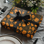 Pumpkin Skull Ghost Spooky Halloween Pattern Cadeaupapier
