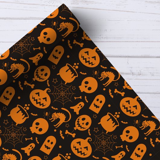 Pumpkin Skull Ghost Spooky Halloween Pattern Cadeaupapier