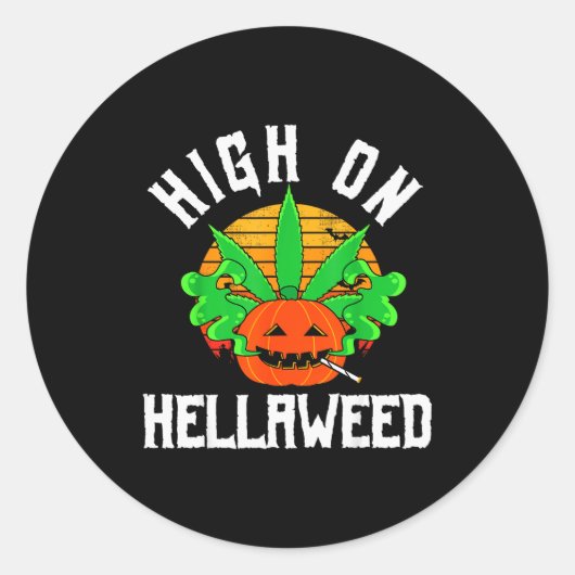 Pumpkin Smoking Weed Costume Retro Funny Halloween Ronde Sticker (Voorkant)