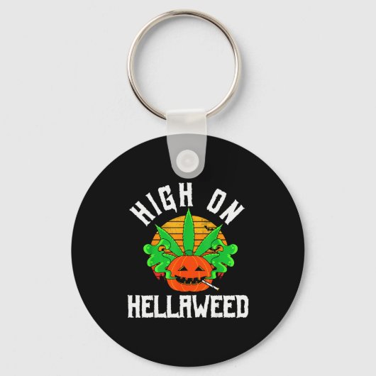 Pumpkin Smoking Weed Costume Retro Funny Halloween Sleutelhanger (Voorkant)