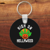 Pumpkin Smoking Weed Costume Retro Funny Halloween Sleutelhanger (Voorkant)