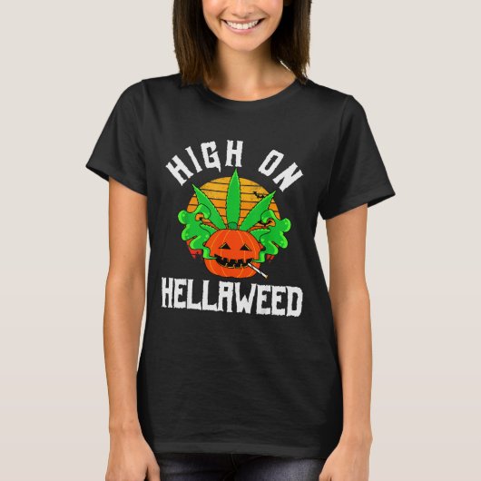 Pumpkin Smoking Weed Costume Retro Funny Halloween T-shirt (Voorkant)