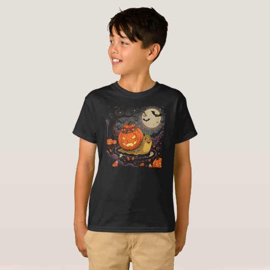 Pumpkin Snail, een grappig Halloween wezen T-shirt (Voorkant volledig)