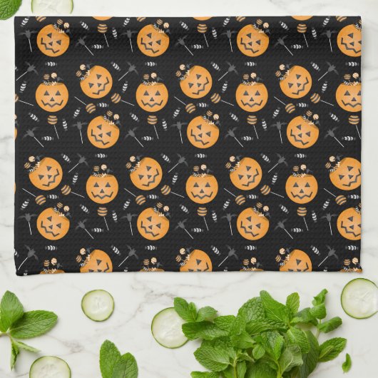 Pumpkin Snoep Bucket Trick or treat Sinaasappel Bl Theedoek (Gevouwen)