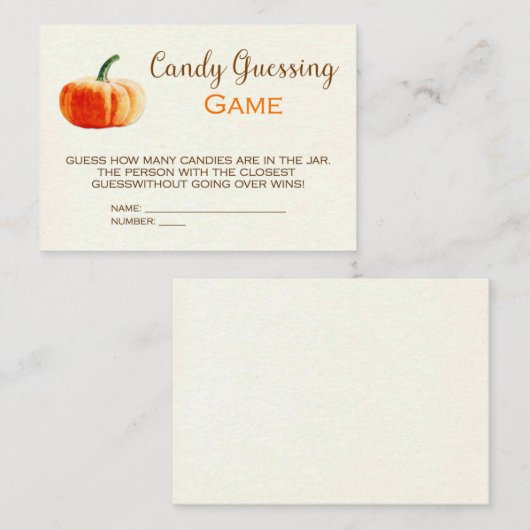 Pumpkin Snoep Guessing Game Card Baby shower Game Informatiekaartje (Voorkant / Achterkant)