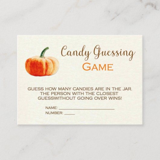 Pumpkin Snoep Guessing Game Card Baby shower Game Informatiekaartje (Voorkant)