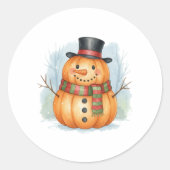 Pumpkin snowman ronde sticker (Voorkant)