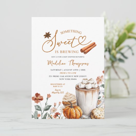 Pumpkin Something Sweet is Brewing Baby Shower Kaart (Staand voorkant)