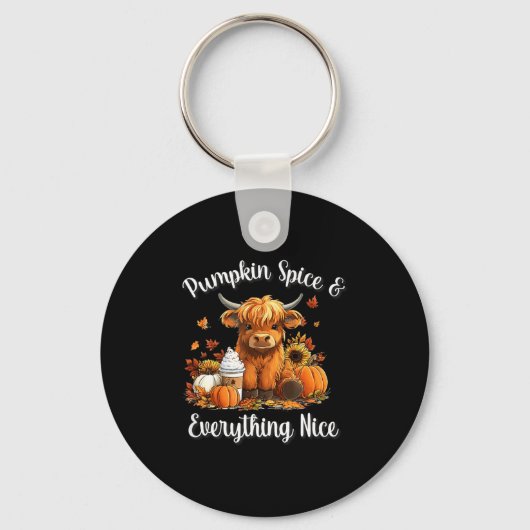 Pumpkin Spice &amp; Everything Nice Highland Cow L Sleutelhanger (Voorkant)