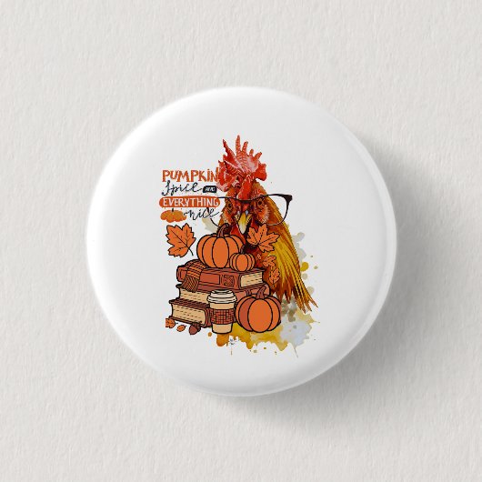 Pumpkin Spice and Everything Nice Fall Chicken Vib Ronde Button 3,2 Cm (Voorkant)