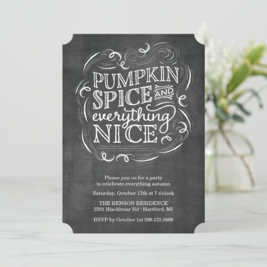 Pumpkin Spice Autumn Herfst Chalk Party Invitation Kaart (Staand voorkant)