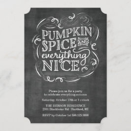 Pumpkin Spice Autumn Herfst Chalk Party Invitation Kaart
