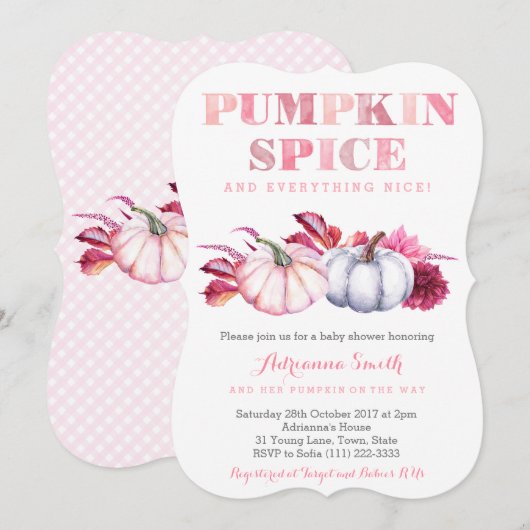 Pumpkin Spice Baby shower nodigt een meisje uit Kaart (Voorkant / Achterkant)