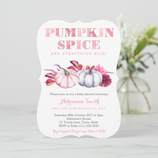 Pumpkin Spice Baby shower nodigt een meisje uit Kaart (Staand voorkant)