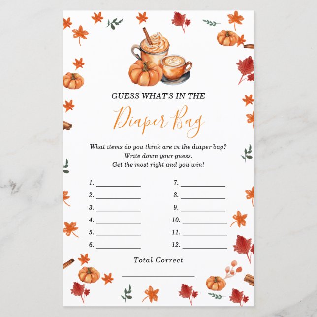 Pumpkin Spice Baby shower Wat zit er in een luiert (Voorkant)