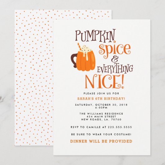 Pumpkin Spice Birthday Party Invitations Kaart (Voorkant / Achterkant)