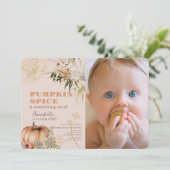 Pumpkin Spice Boho Bloemenroze 1e Verjaardag Foto Kaart (Staand voorkant)
