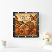 Pumpkin Spice Butterflies Herfst Vierkante Klok (Huis)