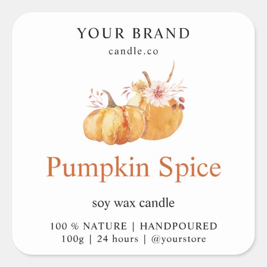 Pumpkin Spice Candle Label | Waterverf Herfst (Voorkant)