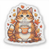 Pumpkin Spice & Cats – Herfst Herfst Kat Sticker (Voorkant)