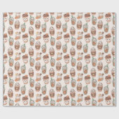 Pumpkin Spice Coffee Kawaii Fall Pattern Cadeaupapier (Vlak)