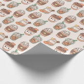 Pumpkin Spice Coffee Kawaii Fall Pattern Cadeaupapier (Hoek)